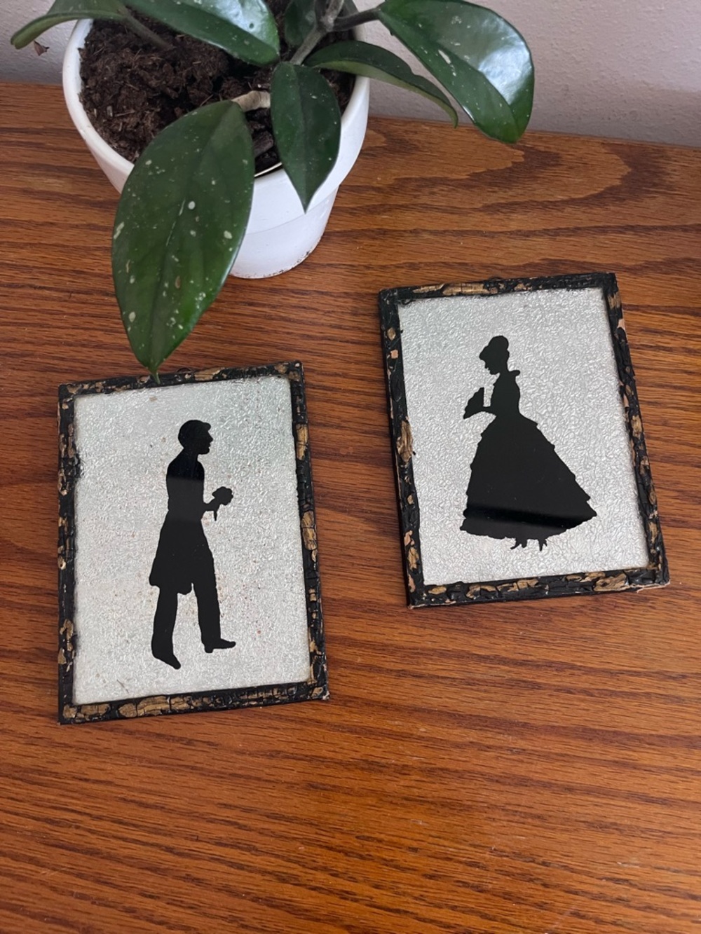 Vintage reverse hand painted on glass Silhouette Wall Plaques -